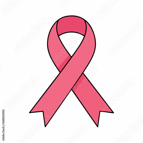 Pink Ribbon Symbol with Black Outline: Breast Cancer Awareness Icon