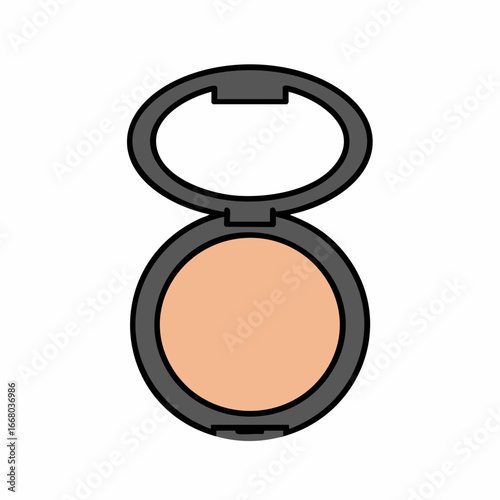 Open compact powder case with a peach-toned pressed powder inside, outlined in black.