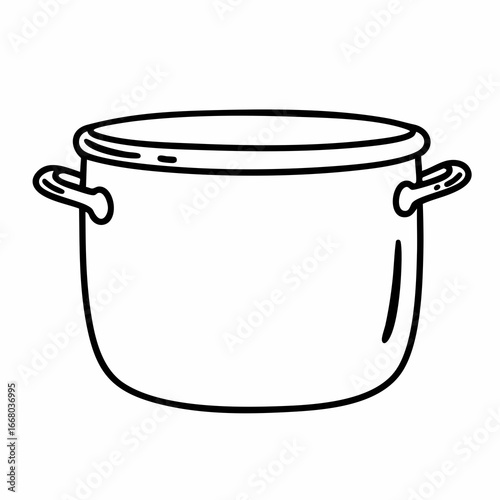 Simple Black Outline Drawing of a Cooking Pot with Handles and Lid