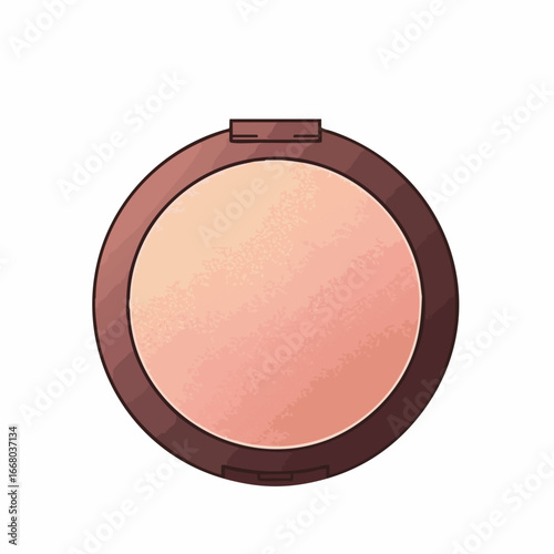 Round blush compact with peach to pink gradient, in a dark brown case