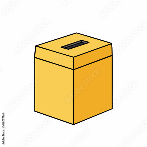 Isometric Yellow Donation Box with Black Outline and Slot Detail