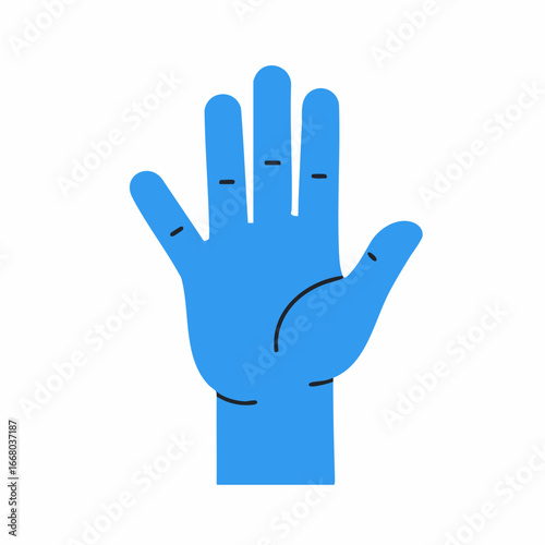 Stylized Blue Hand with Four Fingers and Minimalist Black Line Details