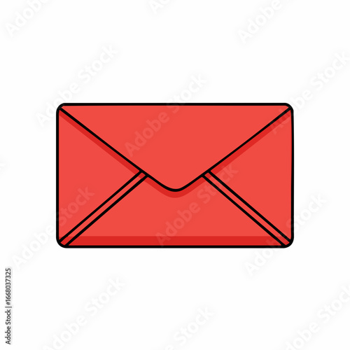 A vibrant red envelope with black outline, simple design.