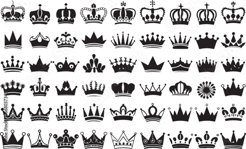   crown silhouettes of various trees on white background