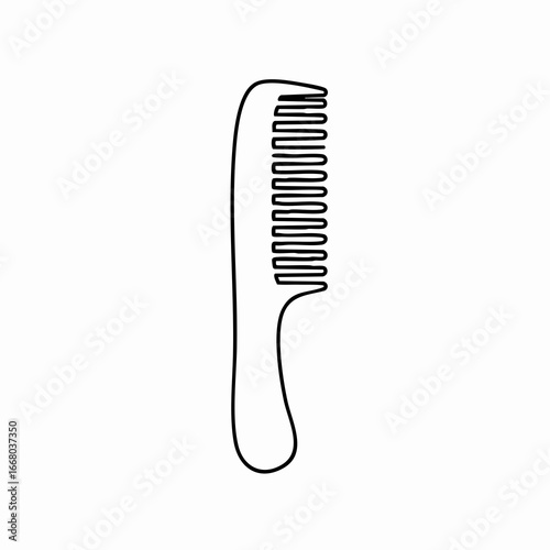 Minimalist outline of a comb with evenly spaced teeth and curved handle