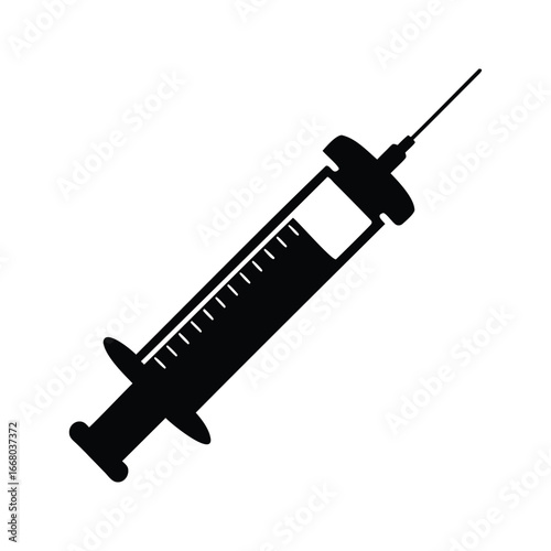 Silhouette of a syringe medical instrument for injection or vaccination purposes, Medical syringe silhouette vector illustration