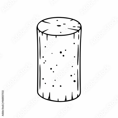 Detailed Black and White Illustration of a Wine Cork