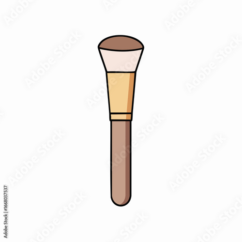 Stylized Makeup Brush with Brown Bristles and Golden Ferrule Illustration