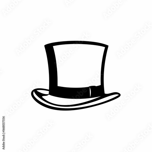 Stylized Black Top Hat with Ribbon Detail, Classic Formal Headwear Illustration