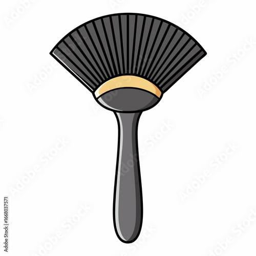 Illustrated Grey Handheld Fan with Black Slats and Beige Accent