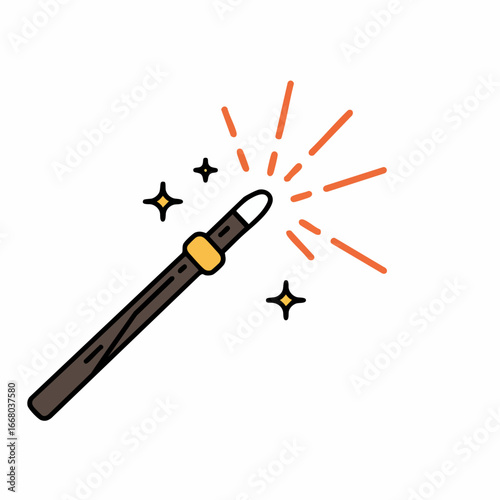 Cartoon Magic Wand with Sparkling Effects and Decorative Accents
