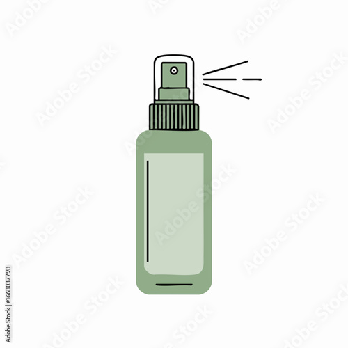 Light Green Spray Bottle with Black Outline and Spray Illustration