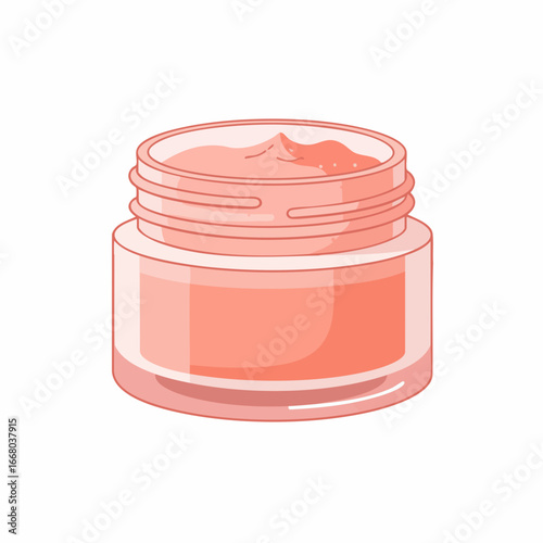 Open jar of pink cream with a swirl on top, outlined in coral