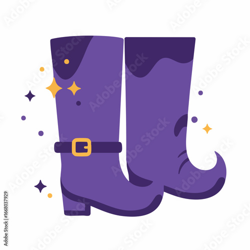 Whimsical Witch Boots with Golden Buckle and Sparkling Accents for Halloween