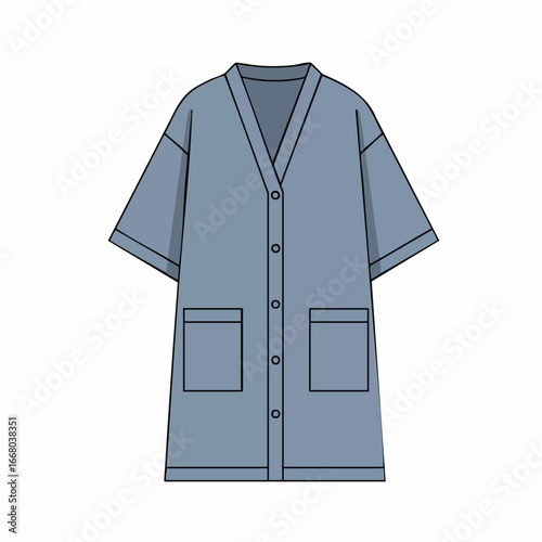 Stylish Blue Short-Sleeve Button-Down Shirt Dress with Pockets