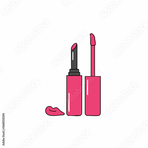 Pink Lipstick and Applicator with a Small Lip Outline.