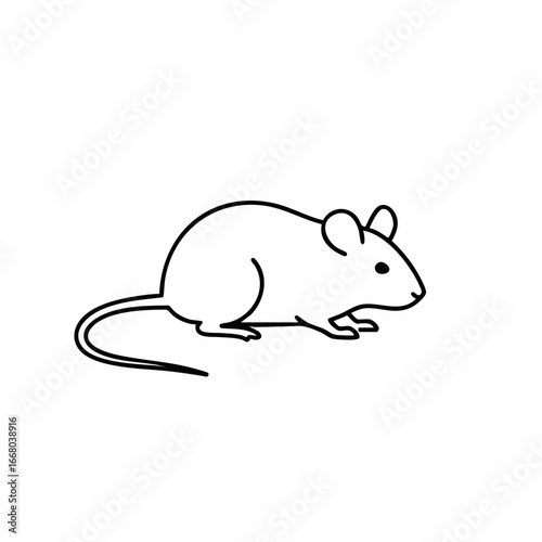 Simple Line Art Illustration of a Mouse with Curled Tail and Rounded Ears