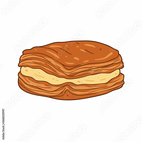 Cartoon Style Cream Slice Pastry with Flaky Layers and Custard Filling