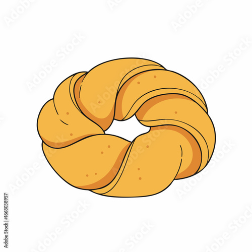 Cartoonish, Golden-Brown Bagel with Detailed Texture and Shadowing.