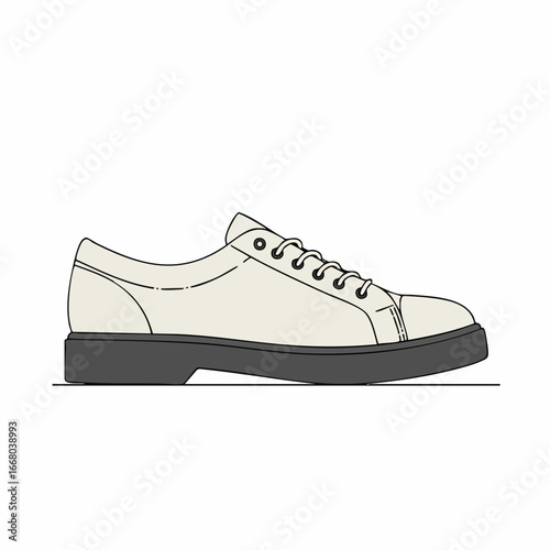 Cream Low-Top Sneaker with Dark Sole, Side View Illustration