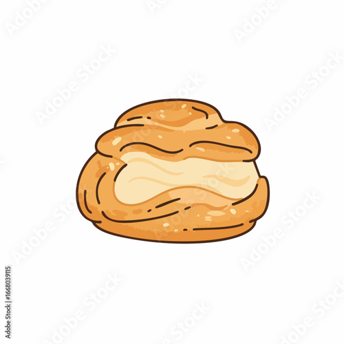 Cartoon Cream Puff Pastry with Golden Brown Shell and Creamy Filling