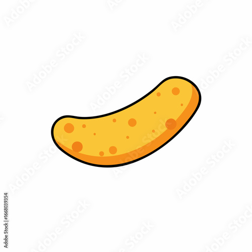 Cartoonish, Curved, Orange Snack with Dark Outline and Spots