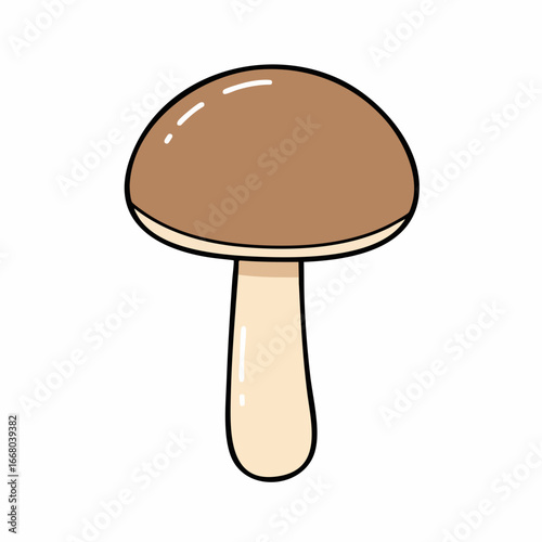 Cartoon Mushroom with Brown Cap and Beige Stem, Simple Illustration.
