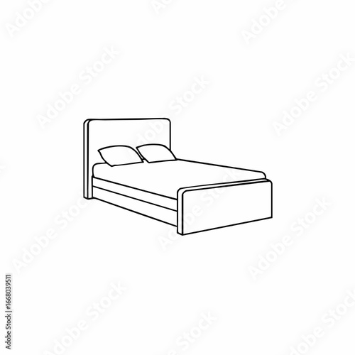 Minimalist Line Art: Upholstered Bed with Pillows and Platform Base