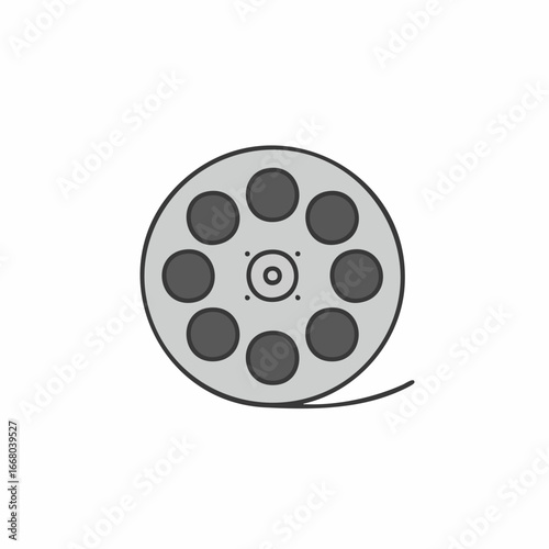 Classic Film Reel with Ten Circular Spools and a Thin Strip of Film