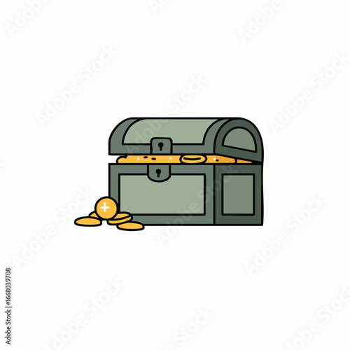 A Cartoon Treasure Chest Overflowing with Gold Coins