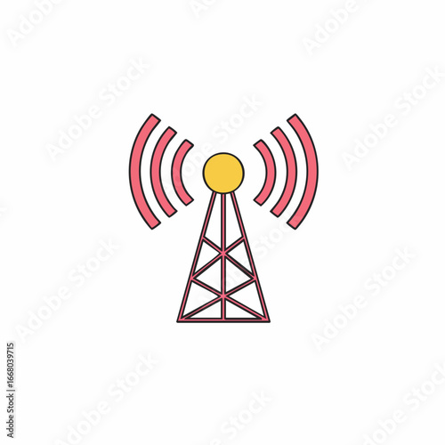 Stylized Telecommunication Tower with Signal Waves Emanating from the Top