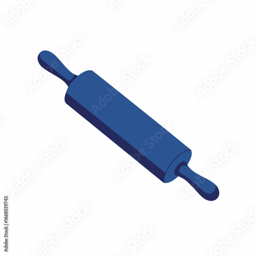 Isometric Blue Rolling Pin with Rounded Handles for Baking Preparation