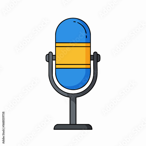Colorful Retro Microphone Illustration with Blue and Yellow Accents.
