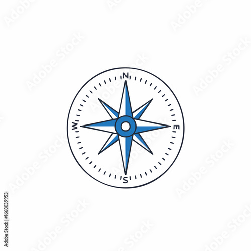 Detailed Blue and White Compass Rose for Navigation and Direction