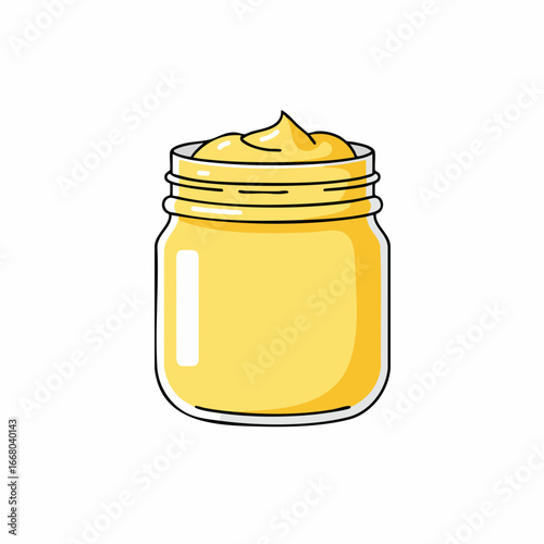 Cartoon Jar Filled with Yellow Creamy Substance with Black Outline
