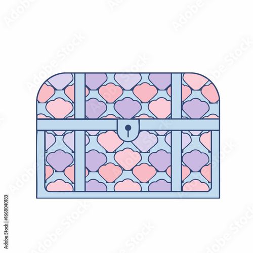Stylized Treasure Chest with Pastel Shell Pattern and Light Blue Frame