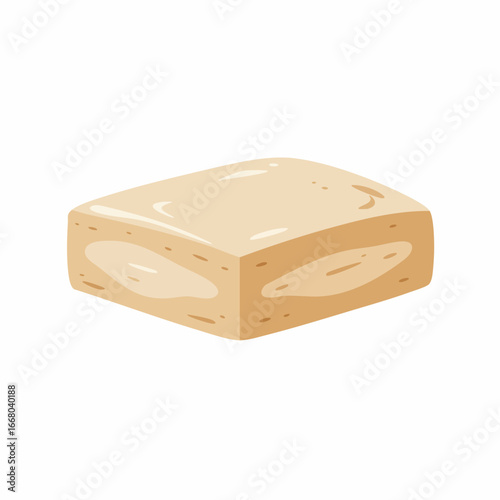 Cartoon block of firm tofu, light beige color, with subtle shadows and highlights