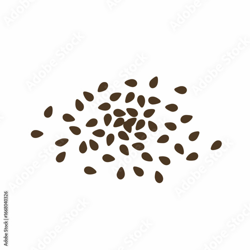 Scattered Pile of Brown Chia Seeds with Smooth Texture and Ovoid Shape