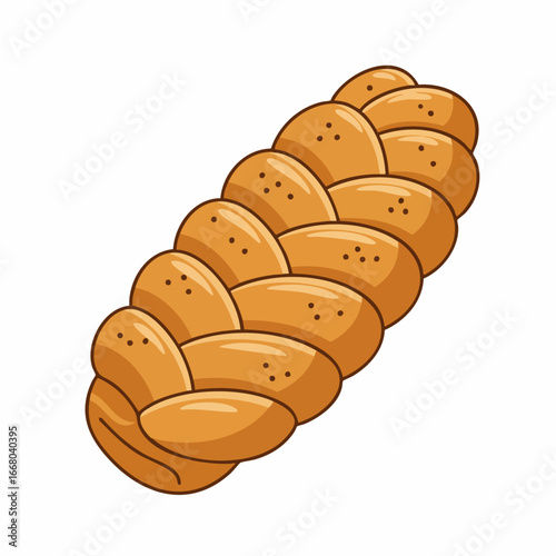 Cartoon Braided Challah Bread with Seed Toppings, Golden Brown Baked Loaf