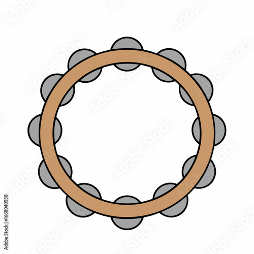 Tan Tambourine with Gray Zills: A Circular Percussion Instrument