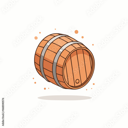 Cartoon Wooden Barrel with Silver Hoops and Orange Splatters Illustration