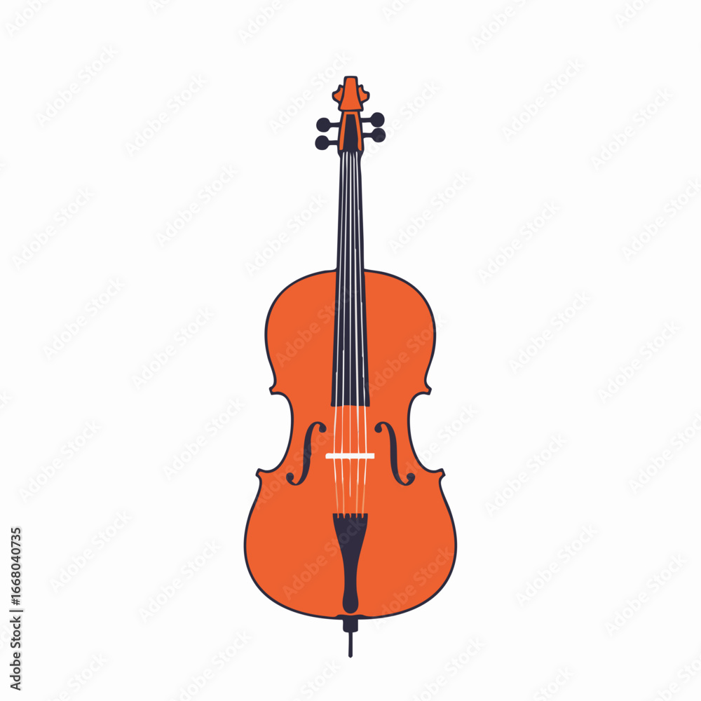 Fototapeta premium Stylized Orange Cello with Dark Blue Outlines and Ebony Fingerboard