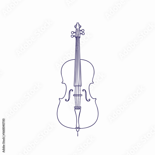 Elegant Cello Outline: A Detailed Musical Instrument Illustration in Deep Blue