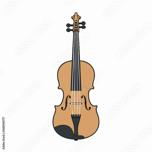 Detailed Illustration of a Classic Violin with Strings and F-Holes