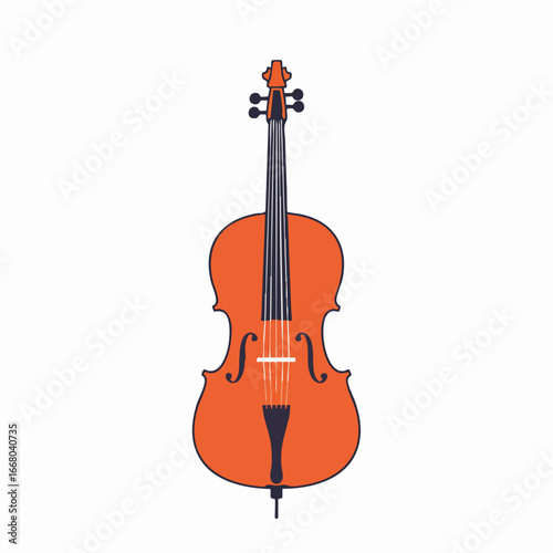 Stylized Orange Cello with Dark Blue Outlines and Ebony Fingerboard