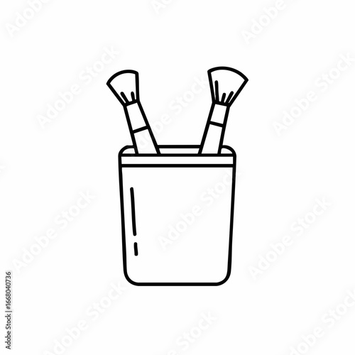 Minimalist outline of two makeup brushes in a rectangular container