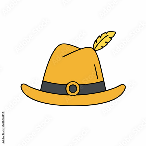 Traditional Oktoberfest Hat with Feather, Yellow Felt, and Dark Gray Band