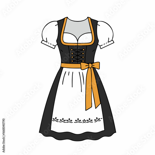Detailed Illustration of a Traditional Black and White Dirndl Dress