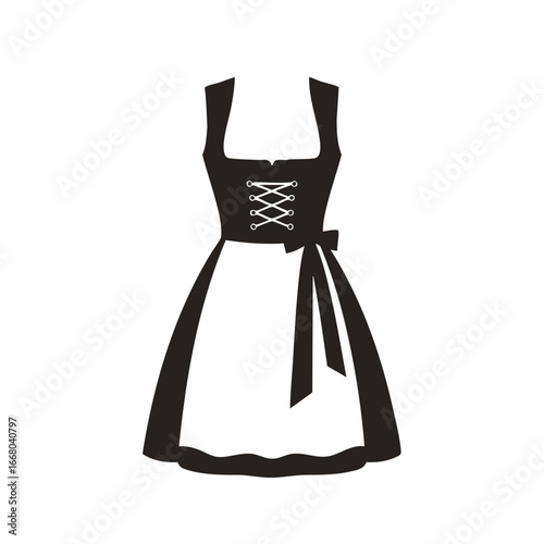 Classic Black and White Dirndl Dress with Laced Bodice and Bow