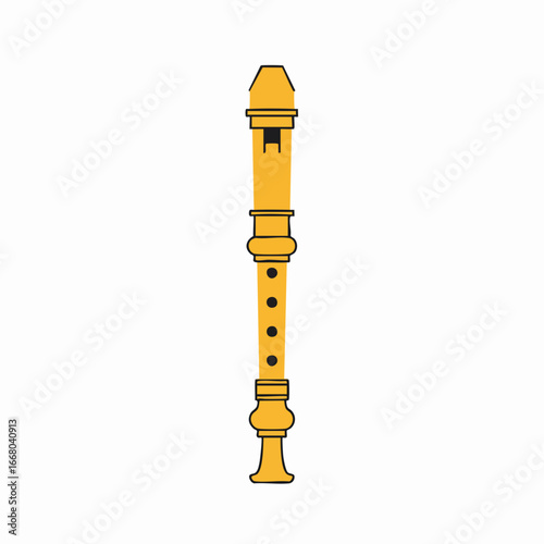 Stylized Yellow Recorder with Black Outlines and Finger Holes Illustration